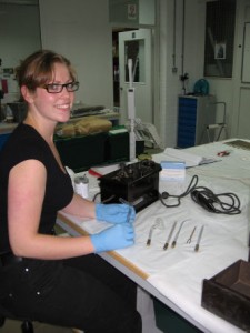 Lou in the Conservation Studio with the UV Ray Machine