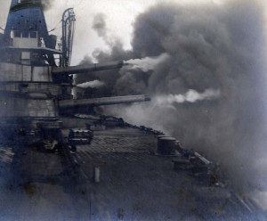 Minas Gerais firing a broadside of her 12 inch guns