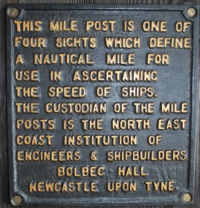 Plate from one of the four posts defining the Hartley Mile, the measured mile used for Turbinia's speed trials TWCMS : E3100